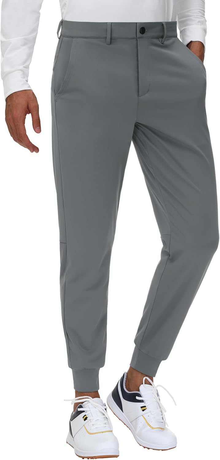 JWM Men's Stretch Golf Joggers Pants with Belt Loops - Slim Fit Tapered Casual B...