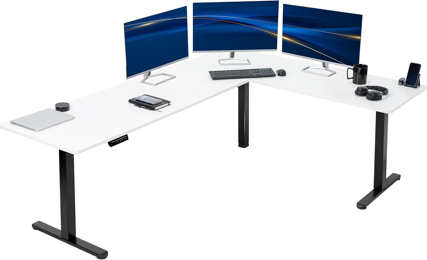 VIVO Electric Corner L-Shaped 84 x 63 inch Standing Desk, Height Adjustable, Mem...