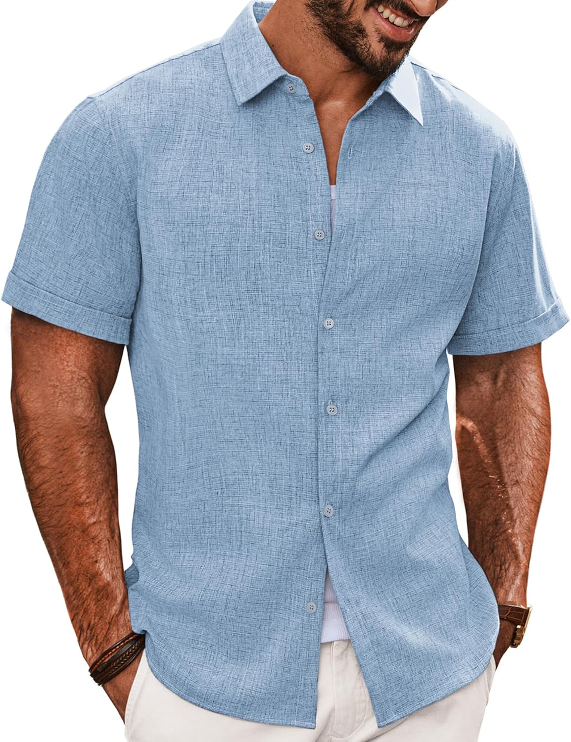 PJ PAUL JONES Mens Casual Shirts Short Sleeve Button Down Shirt Lightweight Summ...