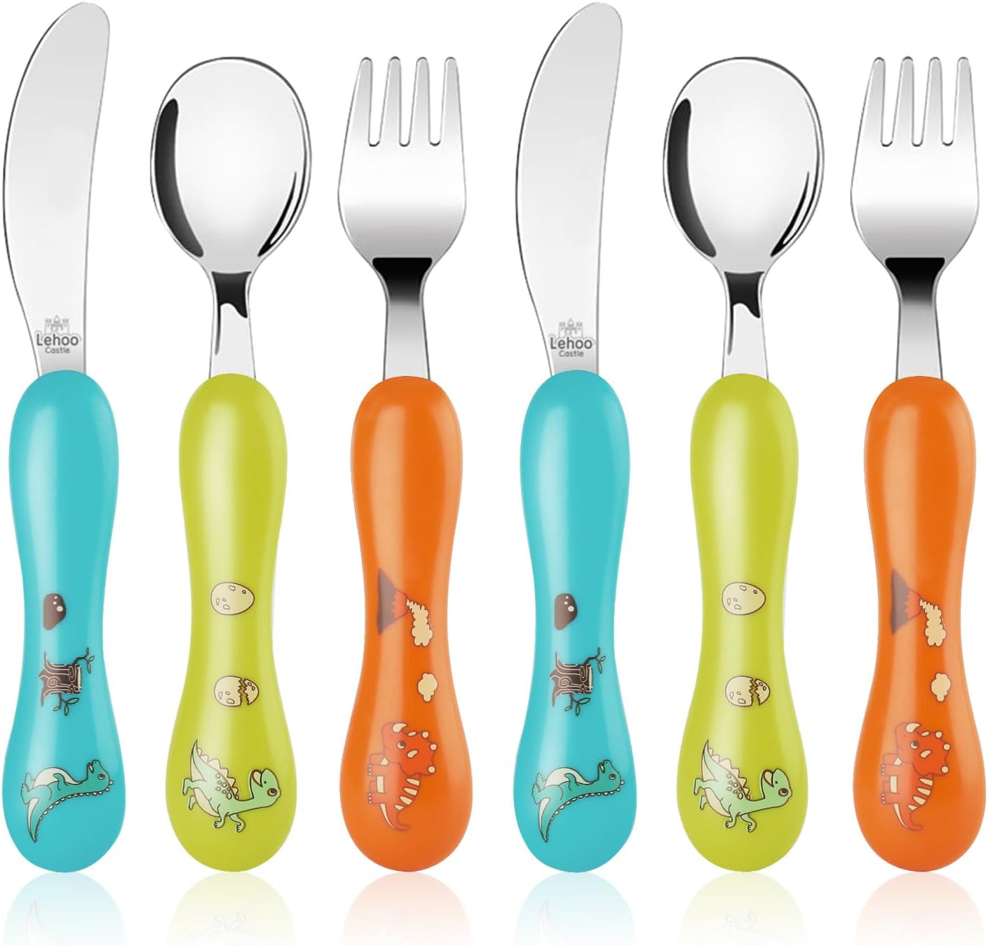 Lehoo Castle Toddler Cutlery, 6pcs Stainless Steel Dinosaurs Children's Cutlery...