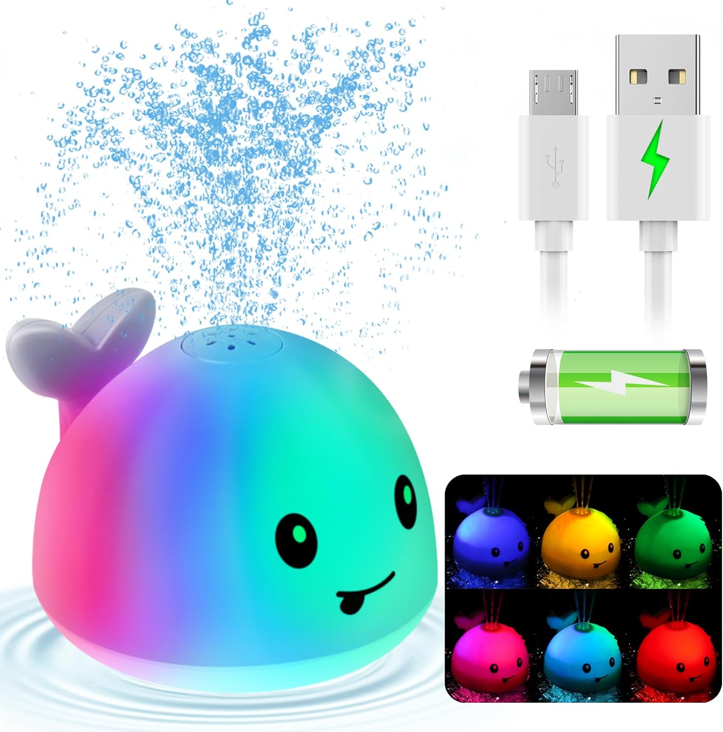 Gigilli Upgraded Baby Bath Toys, Rechargeable Light Up Bath Toys for Kids 1-3, B...