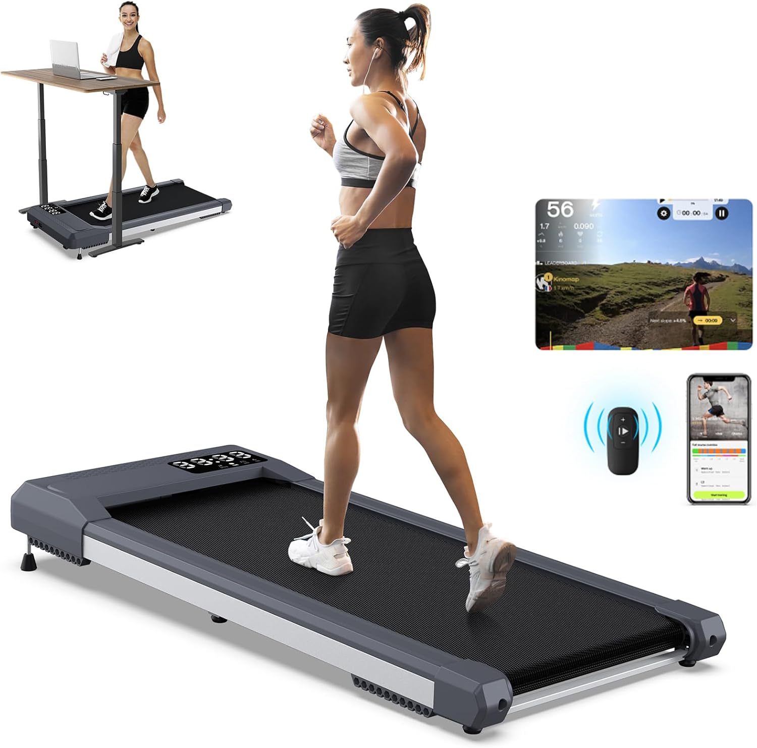 12% Incline Walking Pad Treadmill 340 lb Capacity, Under Desk Treadmill for WFH,...