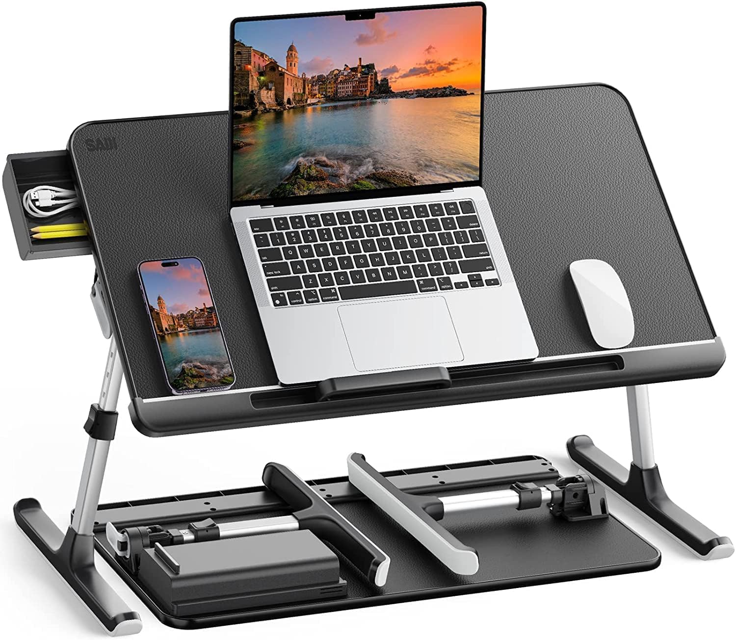Laptop Bed Table, SAIJI 100% Eco-friendly wooden planks, Laptop Stand with Drawe...