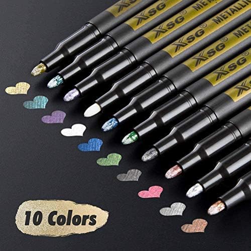 Metallic Marker Pens, XSG Set of 10 Colors Paint Markers for black paper,Rock Pa...