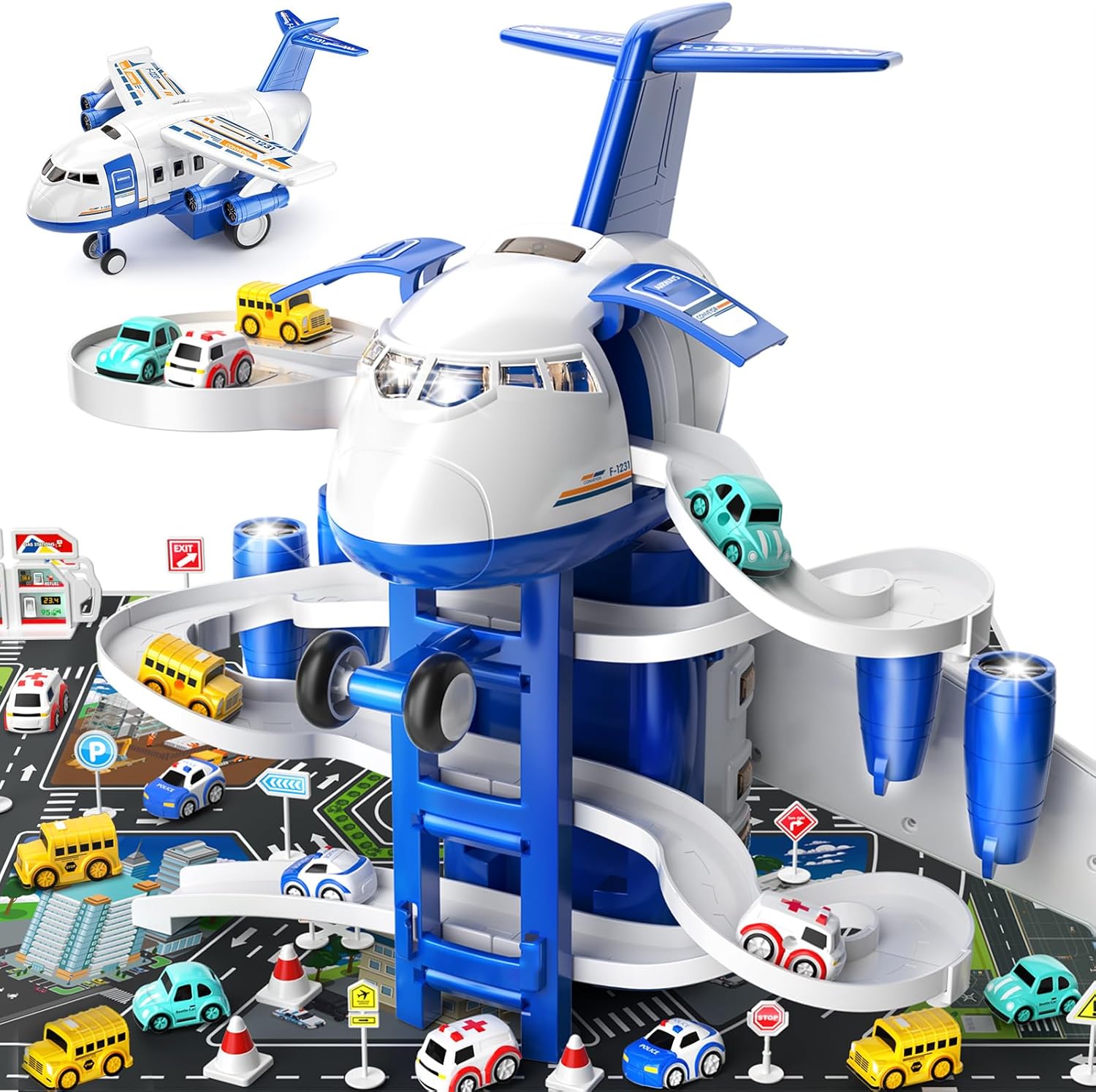 TEMI Kids Aeroplane Toys Race Track Car Toys for 3 4 5 6 7 Boys - Transformed Pl...