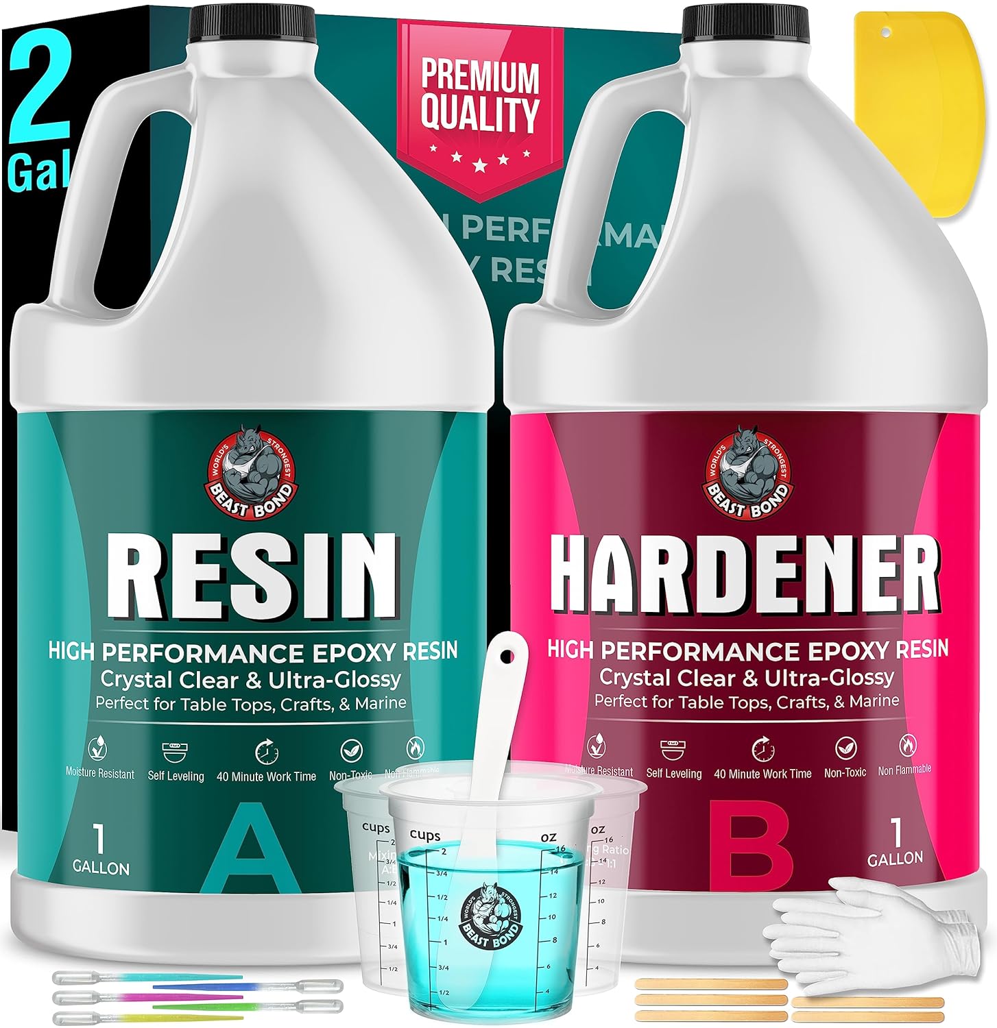 Epoxy Resin 2 Gallon Kit, High-Performance Table Top Epoxy Resin, Self-Leveling,...