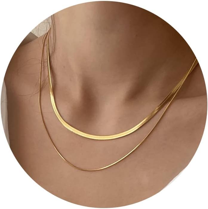 CHESKY 14K Gold/Silver Plated Snake Chain Necklace Herringbone Necklace Gold Cho...