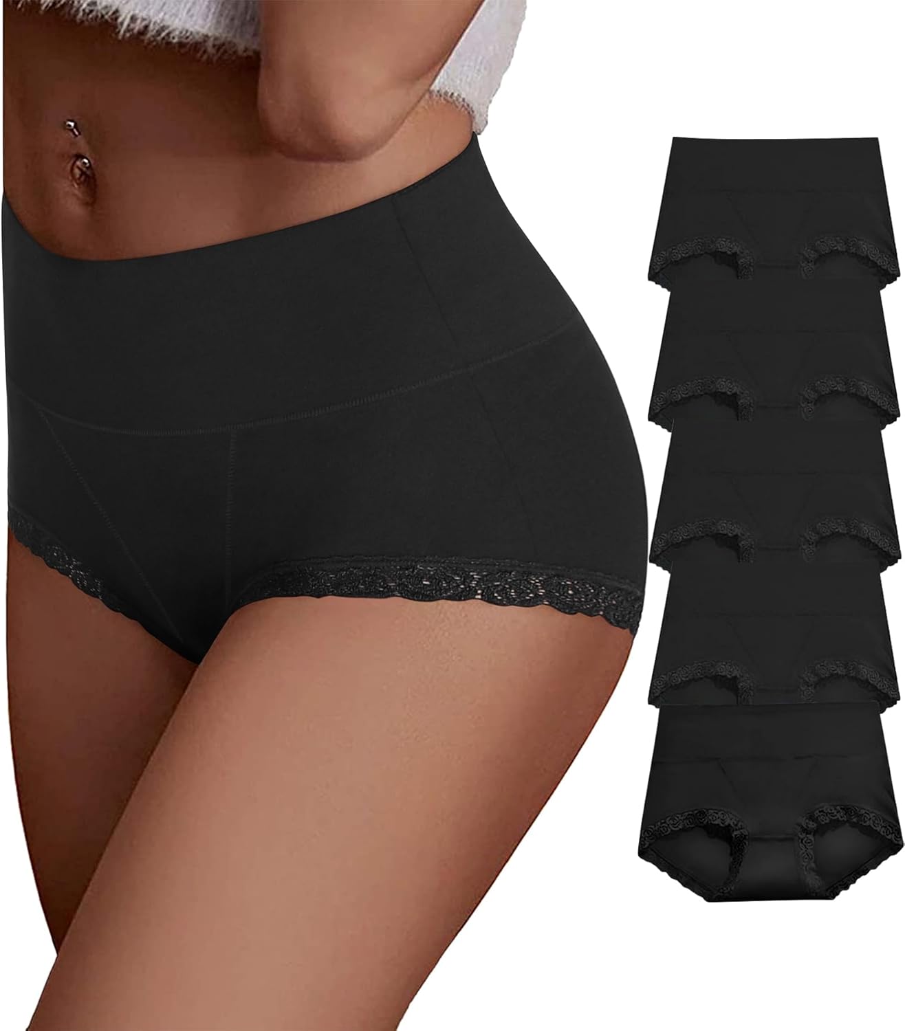 Women's Cotton Underwear,Ladies Soft Stretch Tummy Control Comfy No Muffin Panti...