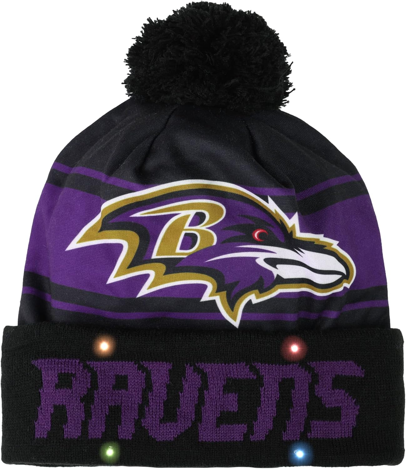 FOCO NFL Adult Unisex Men Women LED Light Up Cuffed Pom Hat Baltimore Ravens One...