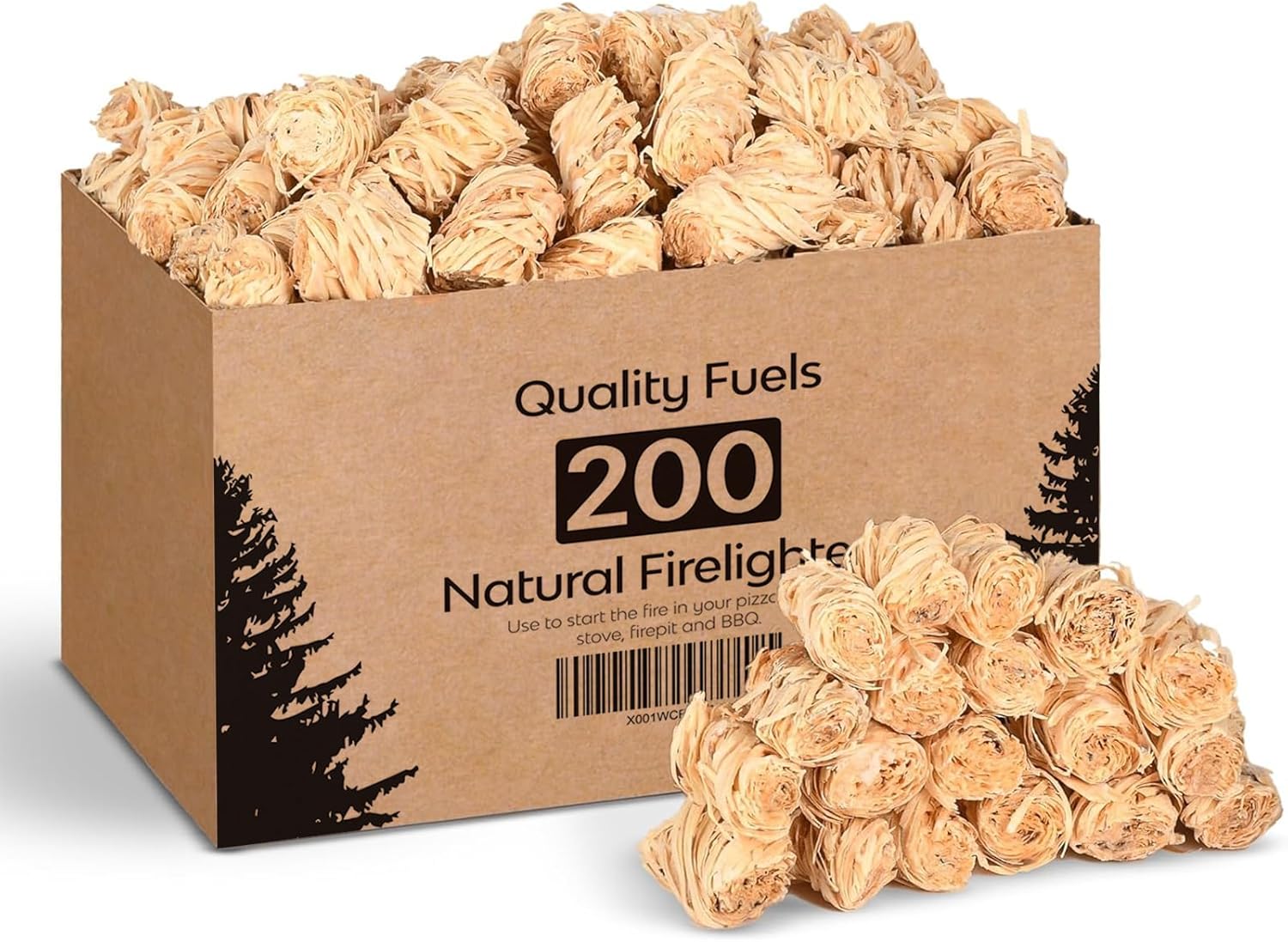 200-Natural Fire Lighters for Wood Burners Wood Wool Fire Starters Odourless Wax...