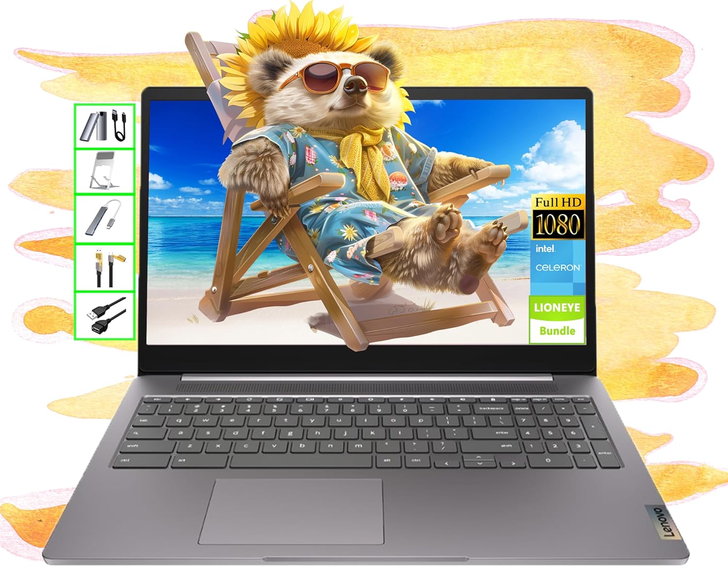 Lenovo Chromebook | 15.6" FHD Laptop | 4GB RAM | 64GB SSD & 64GB Card & 128GB Po...
