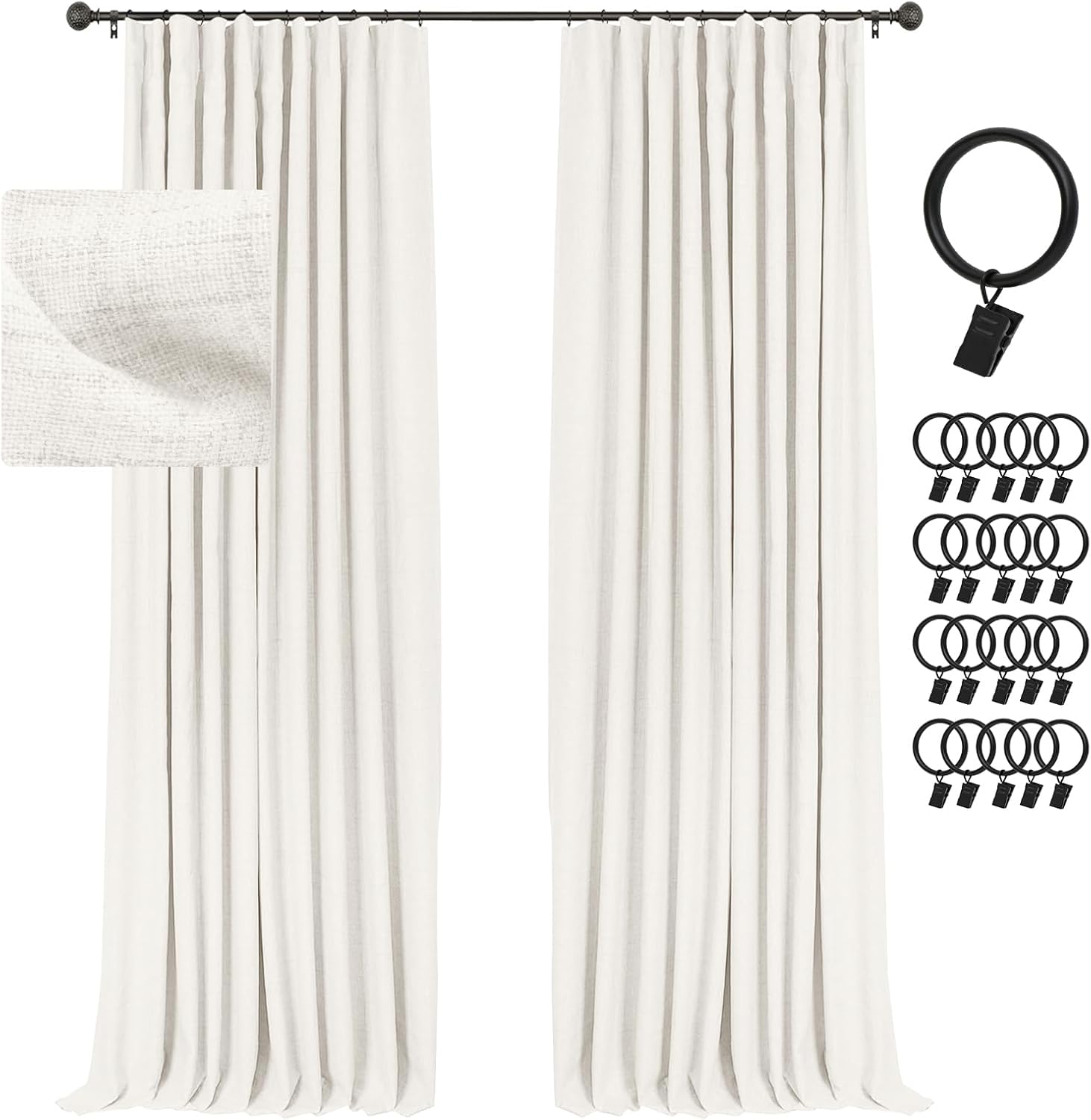 INOVADAY 100% Blackout Curtains for Bedroom, Clip Rings/Rod Pocket Black Out Cur...