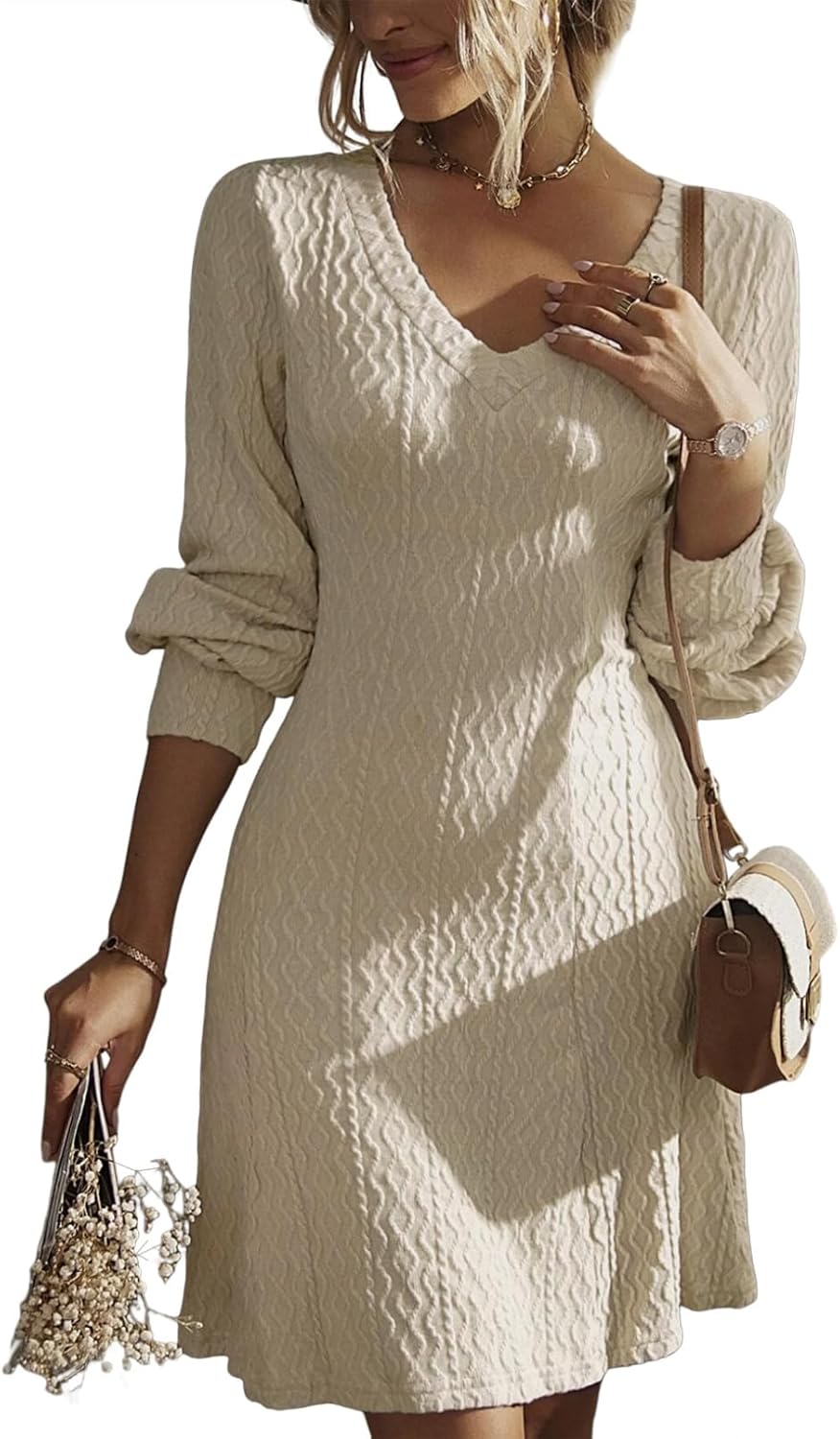 Dokotoo Work Dresses for Women 2024 Trendy Winter Dresses V Neck Knit A Line Lon...