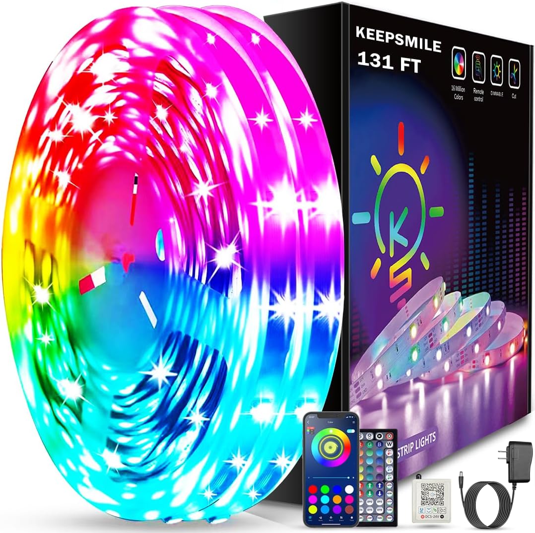 Keepsmile 131ft Led Strip Lights (2 Rolls of 65.5ft) Bluetooth Smart App Control...
