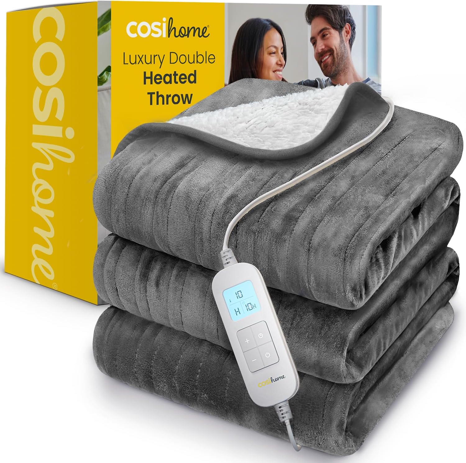 Cosi Home® Luxury Heated Throw in Grey - Electric Blanket - Extra Large Heated B...