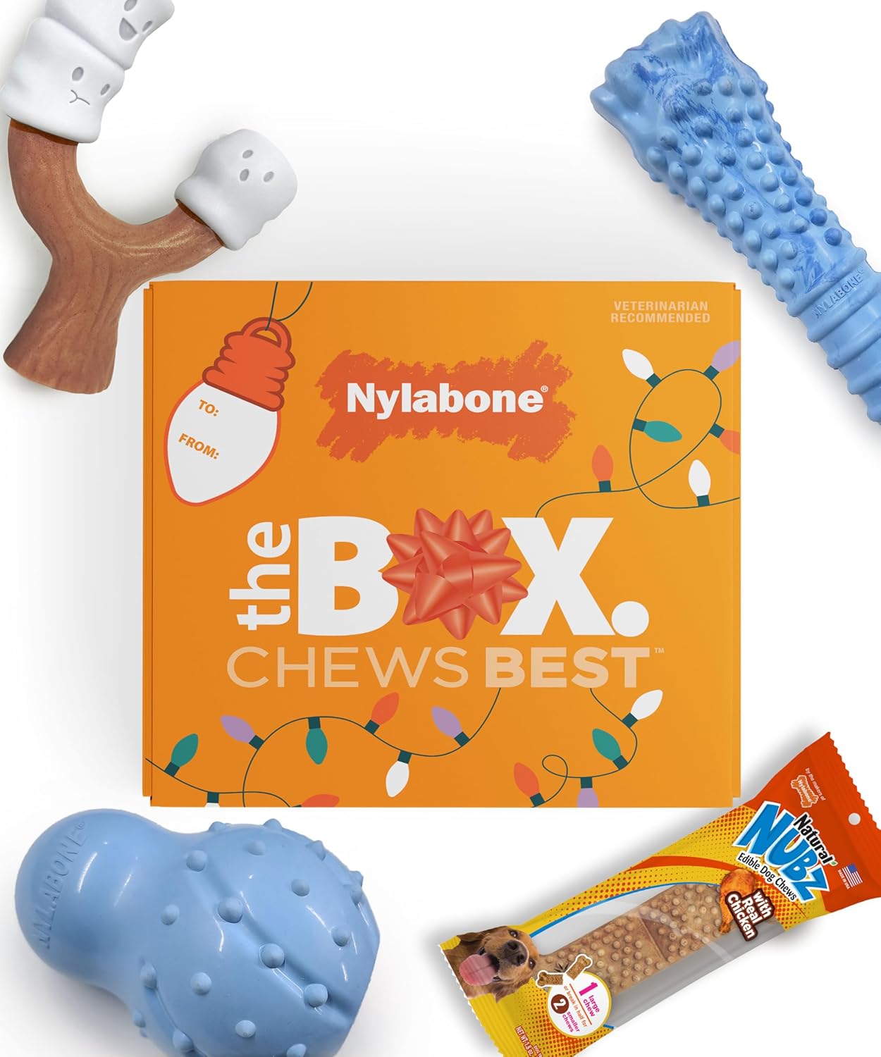 Nylabone Holiday Dog Gift Box for Large Dogs, Includes 3 Strong Chew Holiday Dog...