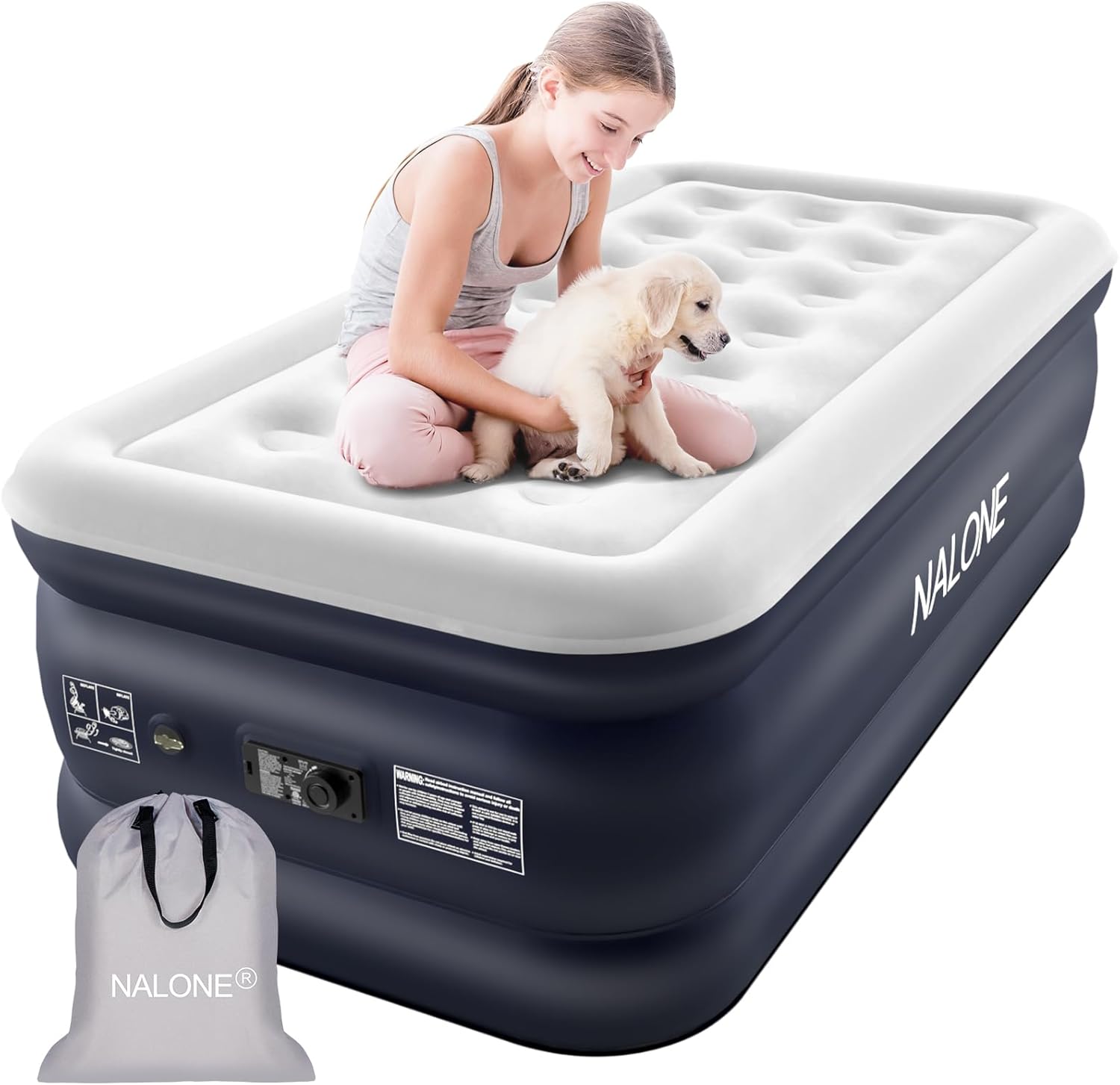 NALONE Air bed Single, Inflatable mattress with Built in Pump, 197x100x46cm Doub...