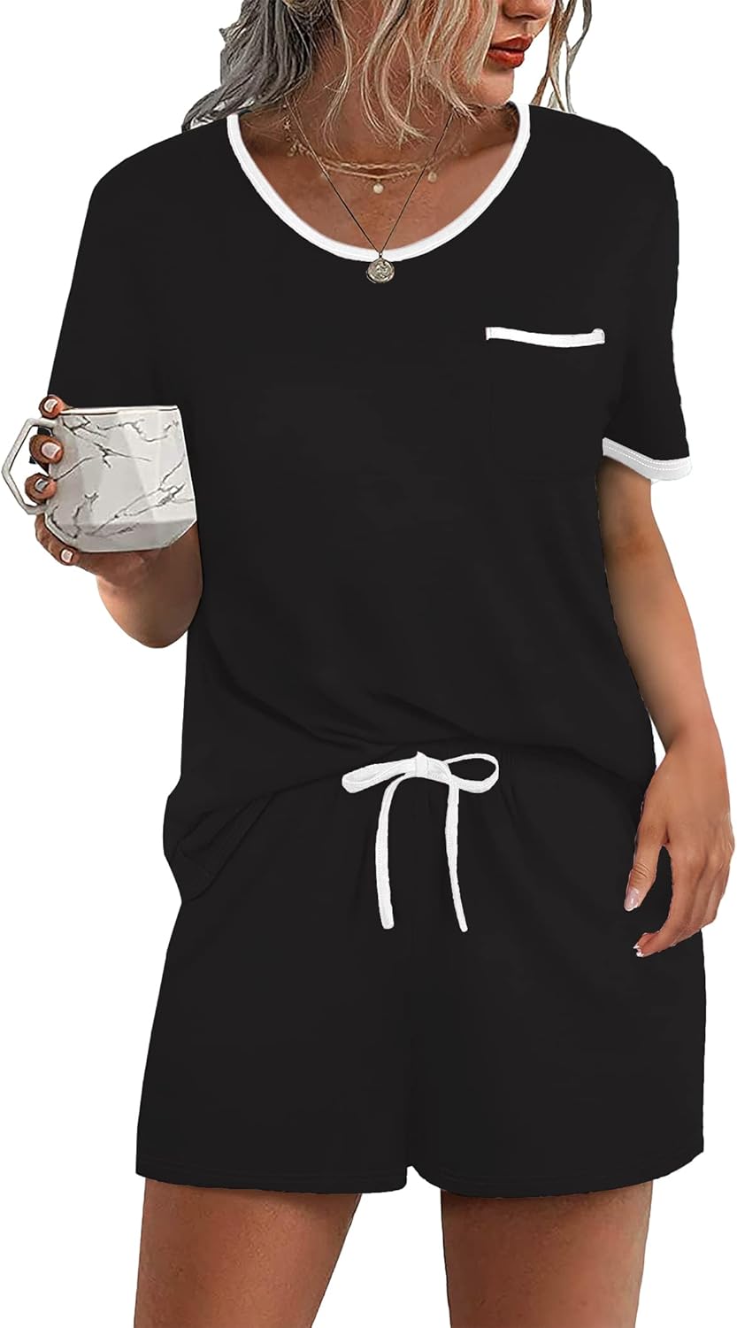 Ekouaer Pajama Set for Women 2 Piece Lounge Set Short Sleeve Tops and Shorts Sof...