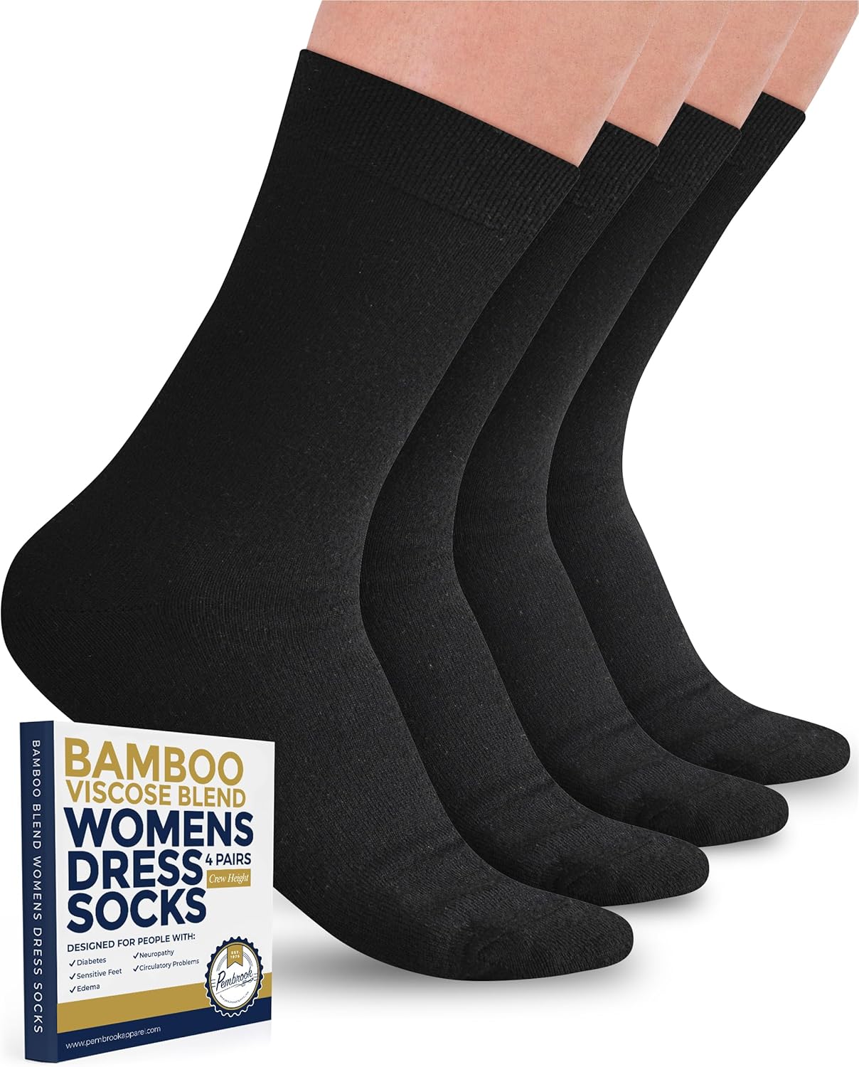 Pembrook Bamboo Viscose Dress Socks Women - 4 Pairs Crew Thin Socks Women | Mois...