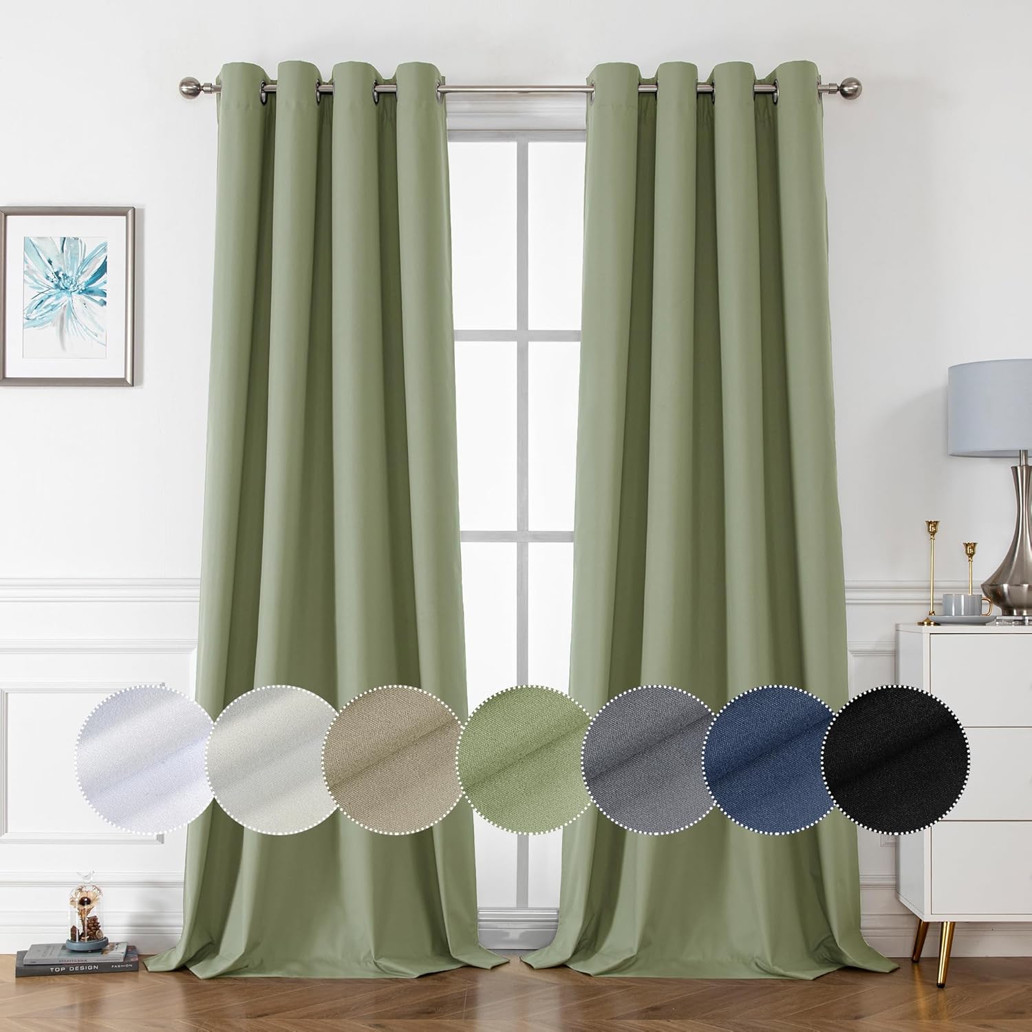 OWENIE Maya 100% Blackout Curtains 108 Inches Extra Long 2 Panels Set, Total Dar...