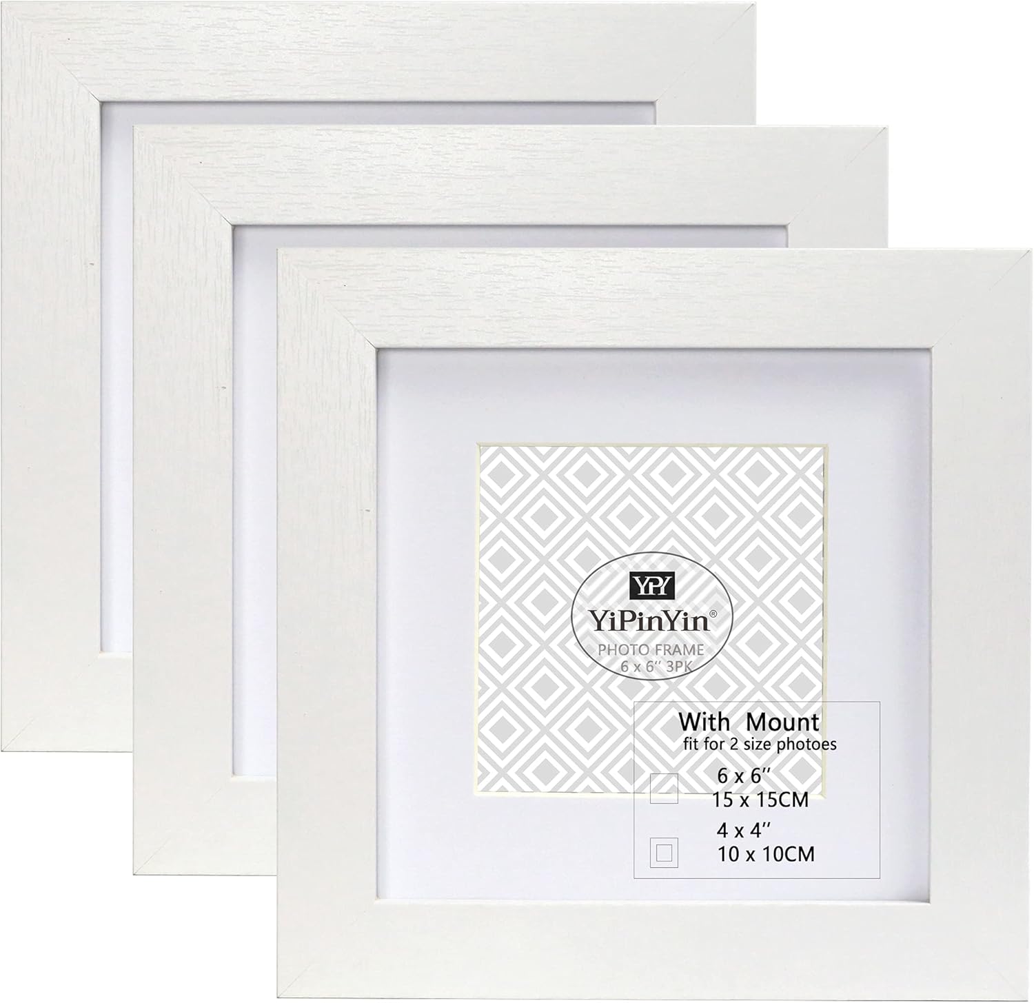 6×6"(15 x 15cm) White Square Photo Frames With Mount for 4 x 4'' Set Of 3, 4 x 4...