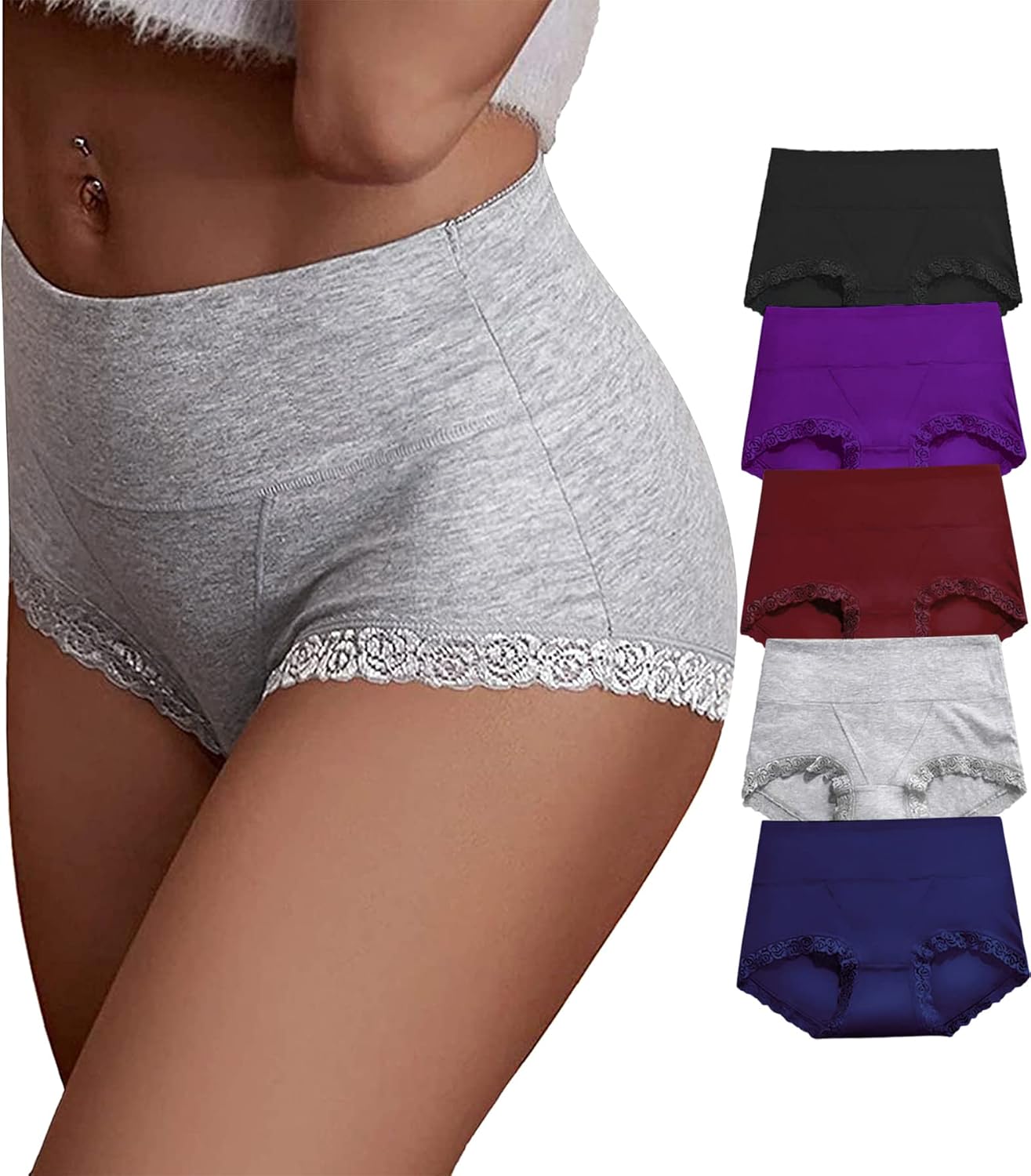 Women's Cotton Underwear,Ladies Soft Stretch Tummy Control Comfy No Muffin Panti...