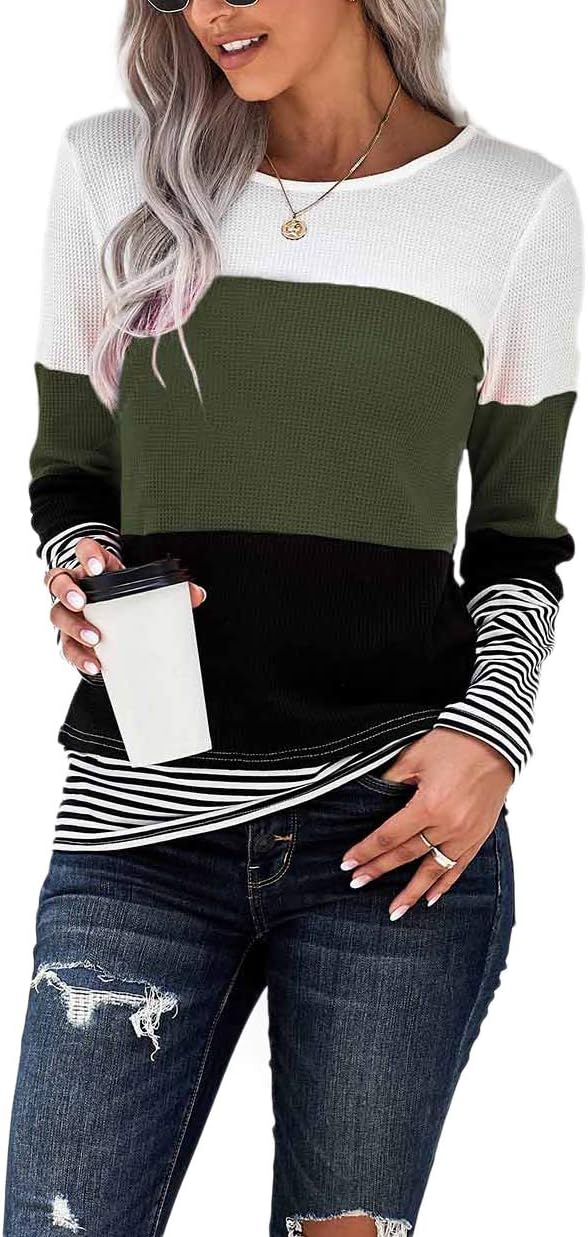 NEYOUQE Womens Color Block Loose Long/Short Sleeve T Shirts Casual Comfy Tops Te...