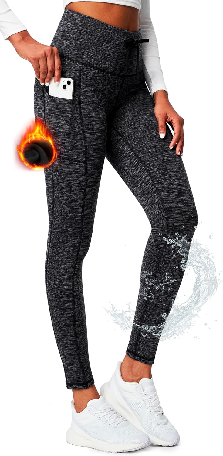 Ewedoos Womens Fleece Lined Leggings with Pockets Water Resistant High Waisted T...