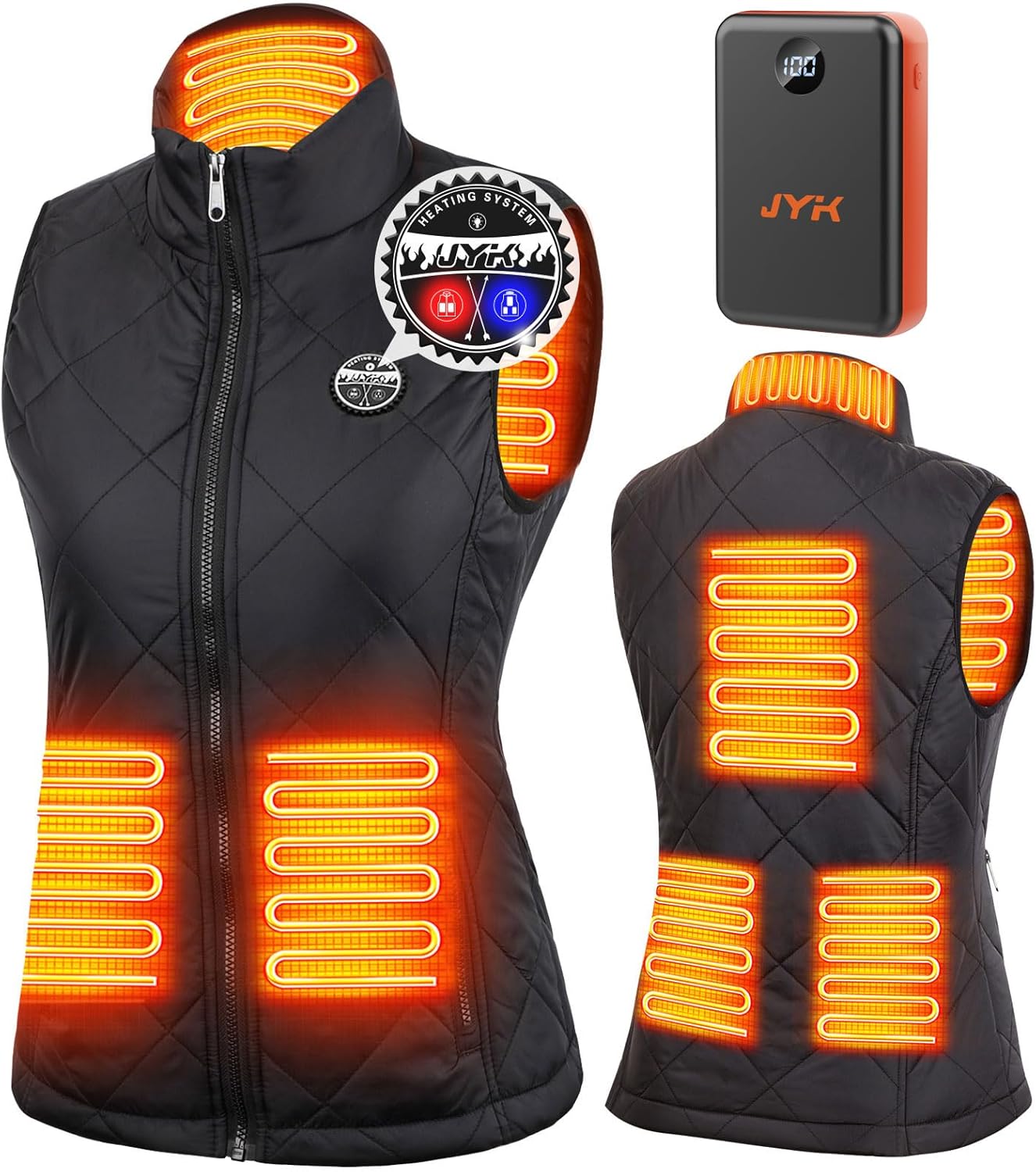 JYK Women's Heated Vest with 3 Heating Levels, 6 Heating Zones,Neck Heating Jack...