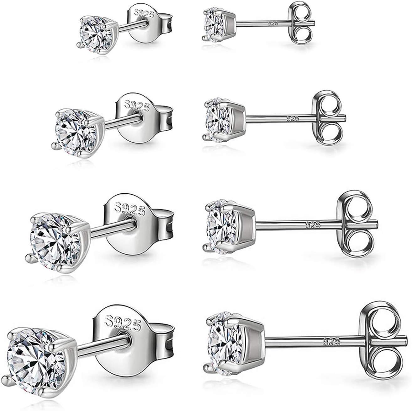 925 Sterling Silver Stud earrings Set | White Gold Plated Hypoallergenic Stud Ea...