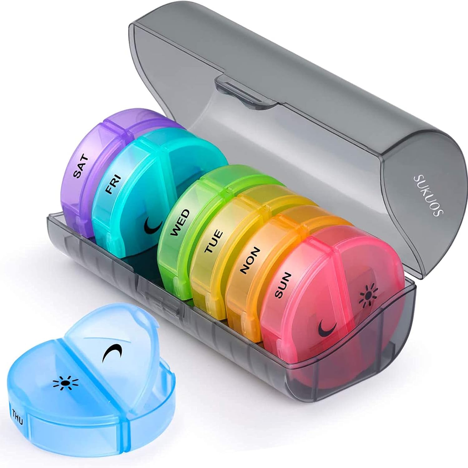 SUKUOS Pill Organiser 2 Times a Day, Travel Pill Case 7 Day AM PM Weekly, BPA Fr...