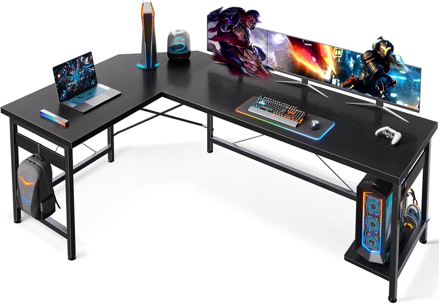 Coleshome 66" L Shaped Gaming Desk, Corner Computer Desk, Sturdy Home Office Com...