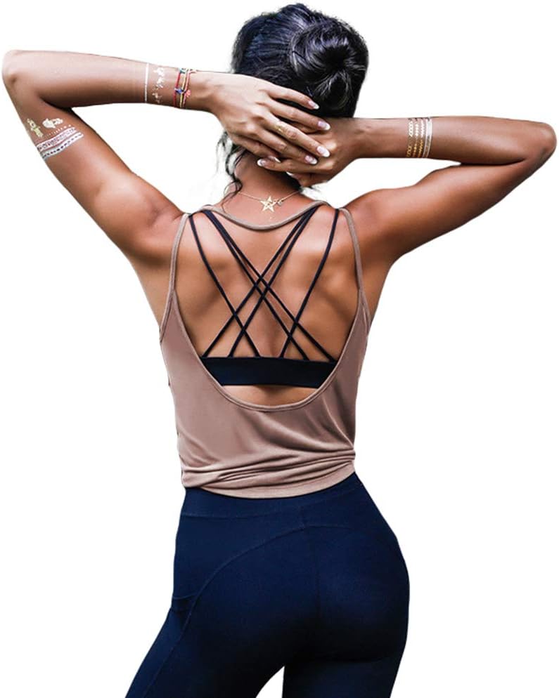 OYANUS Womens Summer Workout Tops Sexy Backless Yoga Shirts Open Back Activewear...