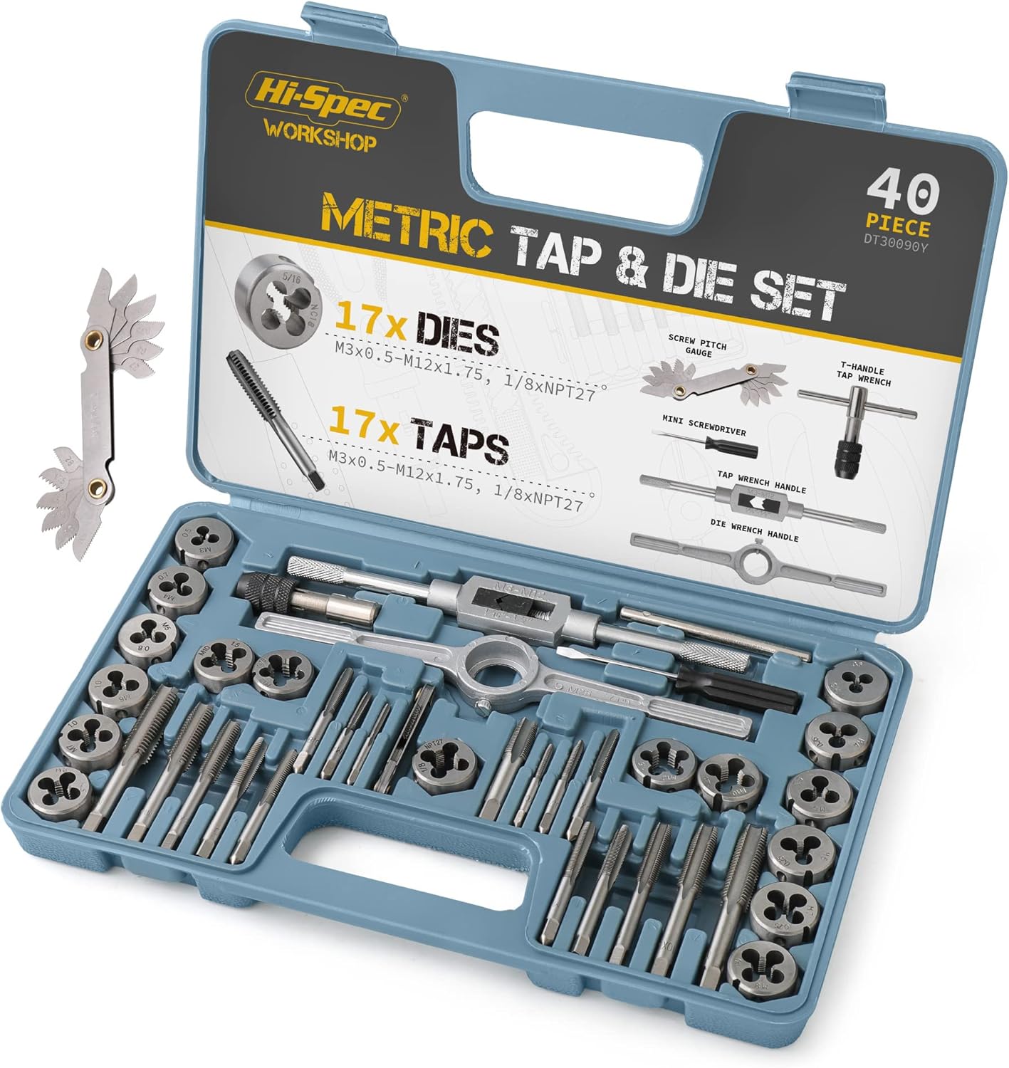 Hi-Spec 40pc Metric Tap & Die Set. Complete M3 to M12 Tapping and Threading Tool...