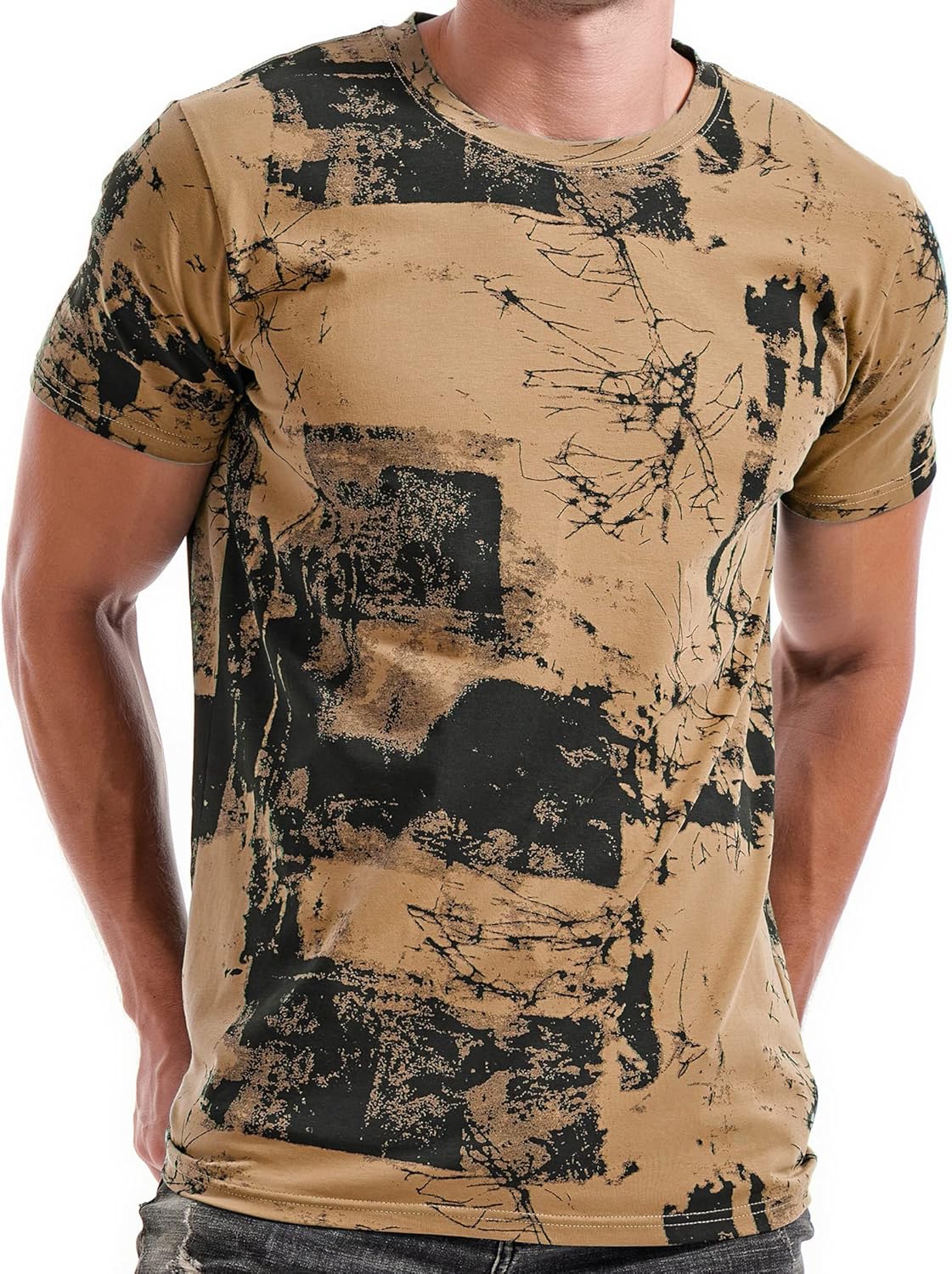 RONOMO Men's Fashion Printed Tee Top Casual Print T-Shirt L Fk Khaki