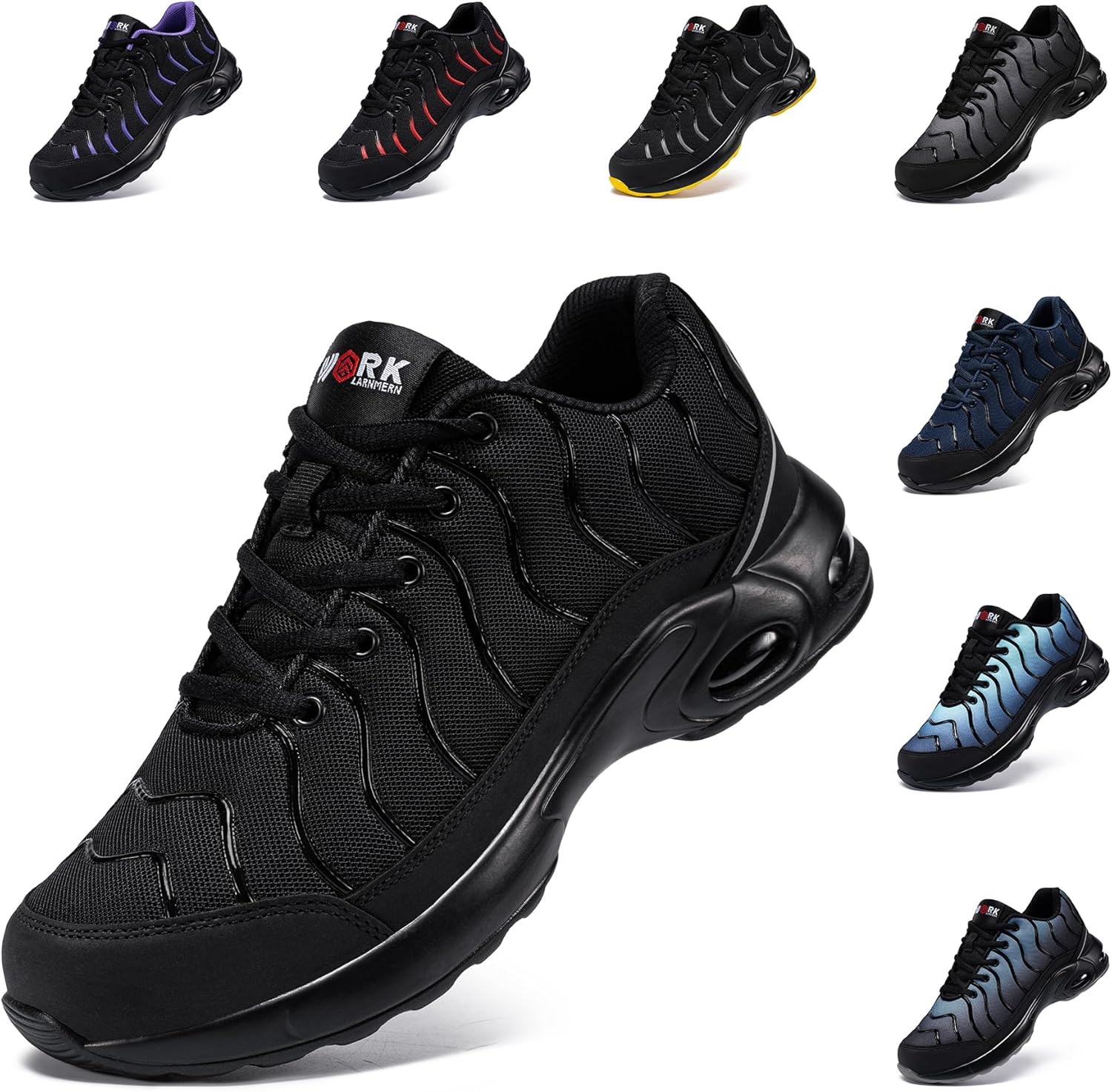 LARNMERN Air Cushion Steel Toe Shoes for Men Wide Women Lightweight Puncture Pro...