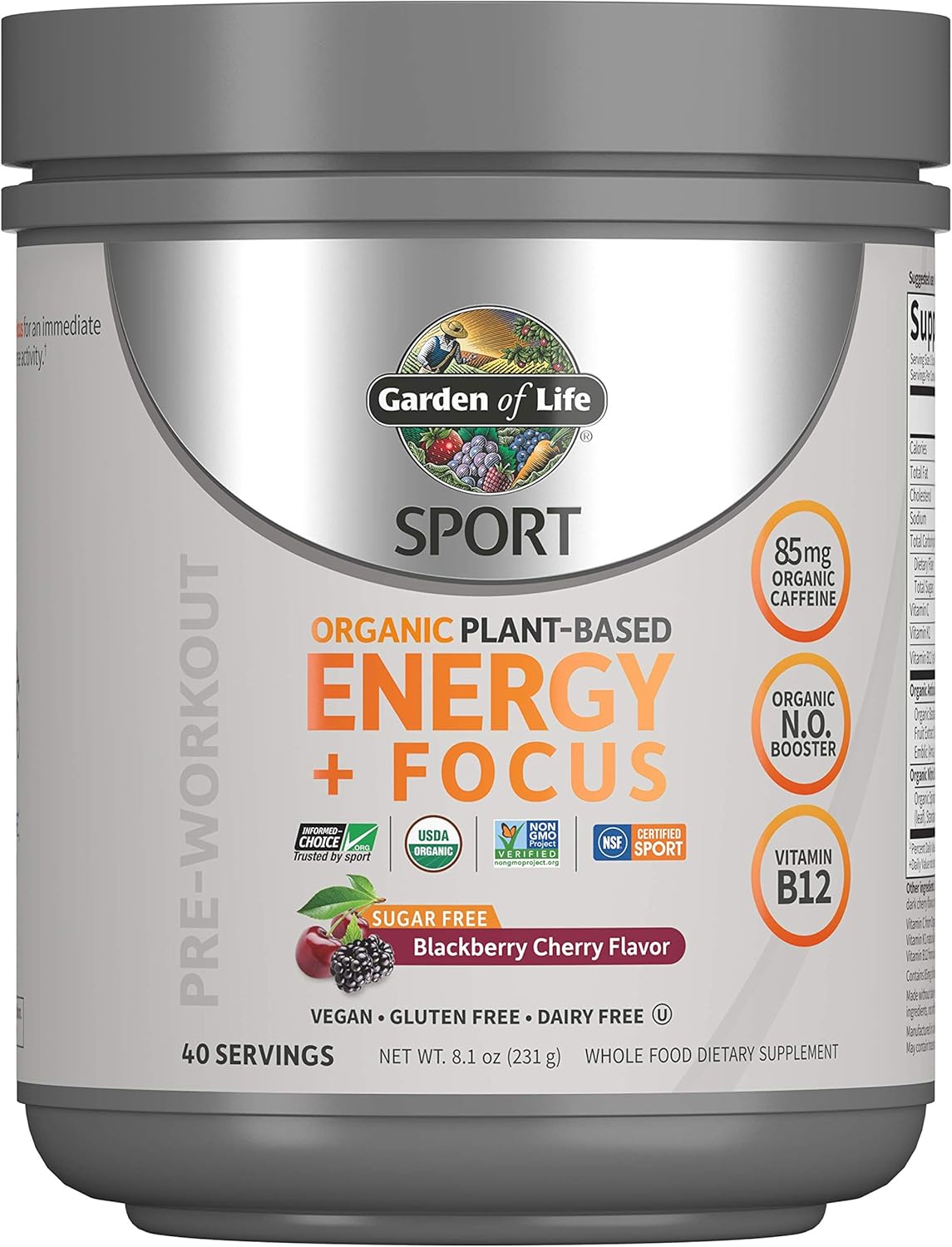 Garden of Life Sport Organic Plant-Based Energy + Focus Vegan Clean Pre Workout...
