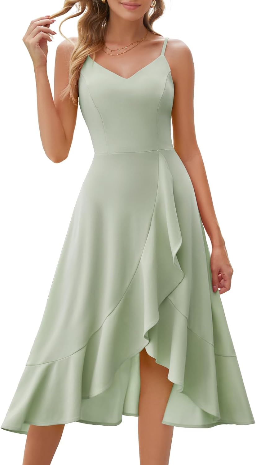 DRESSTELLS Women's Cocktail Party Dress, Formal Wedding Guest High Low Dress, Fi...