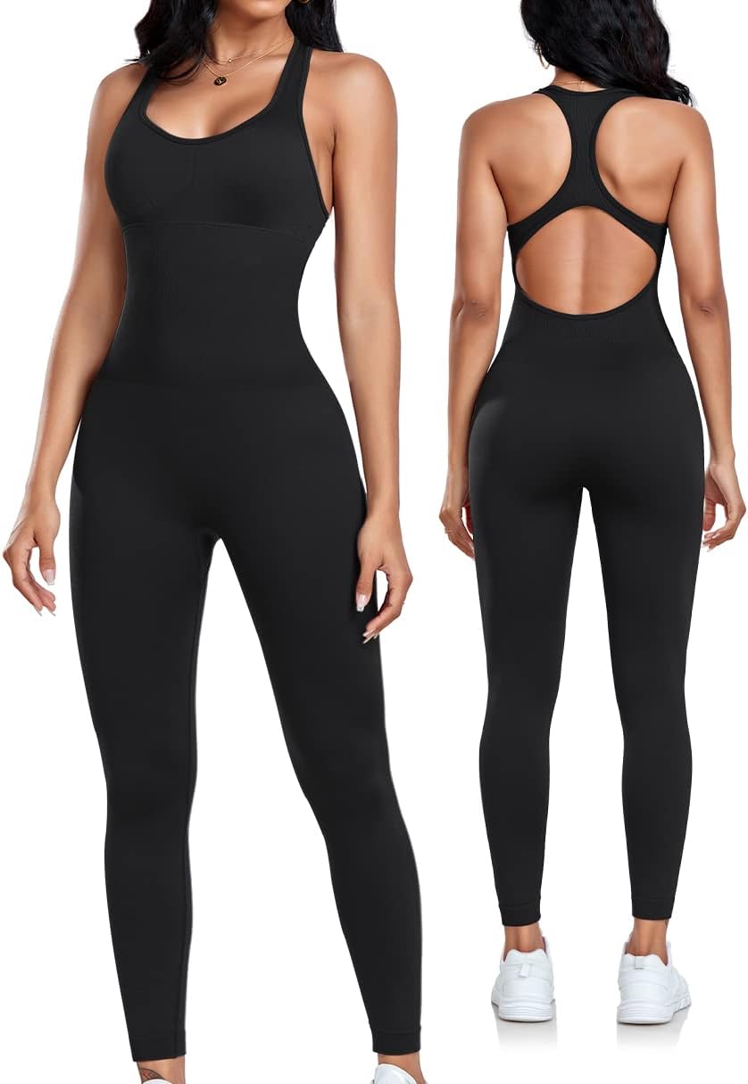 OLCHEE Womens Workout Jumpsuits Seamless Yoga Gym Bodycon Rompers Sexy Racerback...