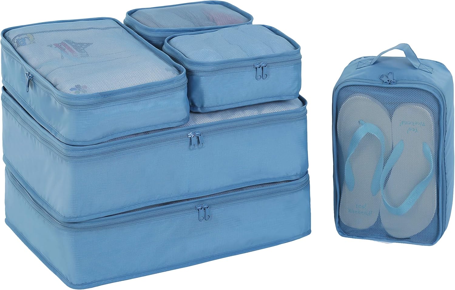 JJ POWER Travel Packing Cubes, Luggage Organizers with Shoe Bag Sea Blue