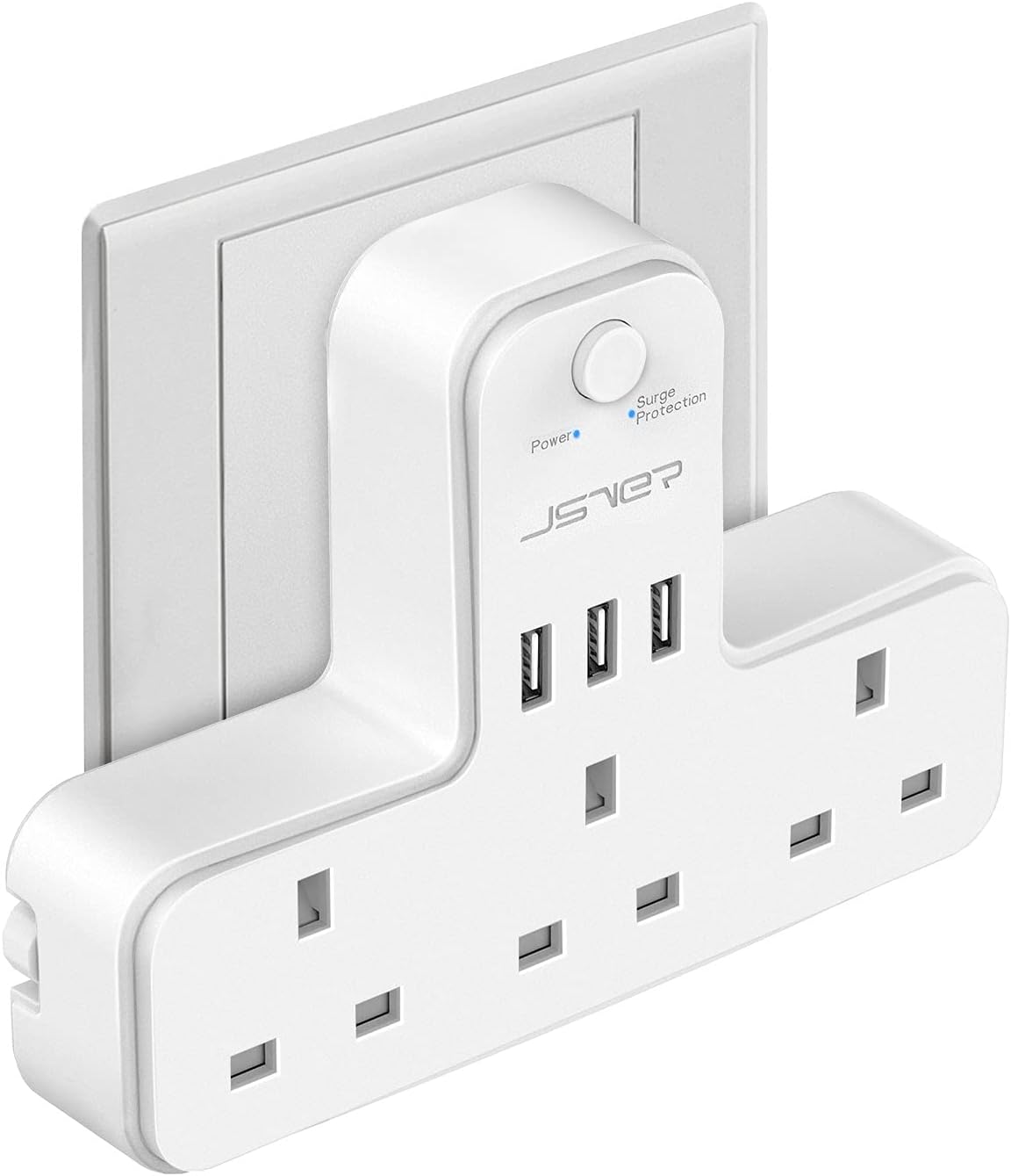 Plug Adapter 3 Way with 3 USB Charging ports,JSVER Plugs Extension Multi Sockets...