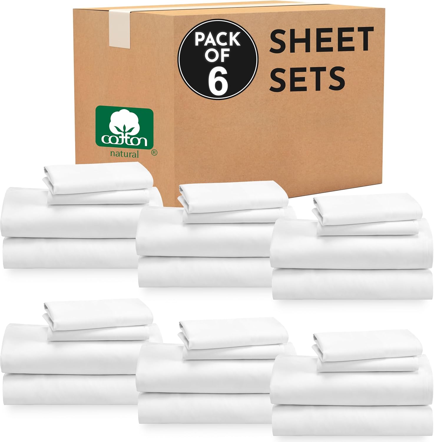 California Design Den Bulk Pack of 6 Queen Size Sheet Sets - 100% Cotton Sateen,...
