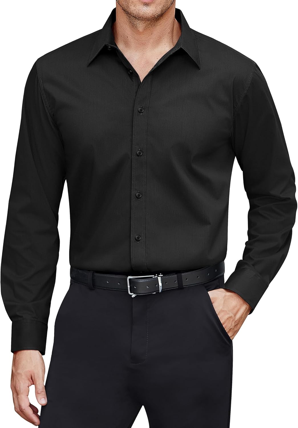 J.VER Men's Dress Shirts Stretch Stain Shield Long Sleeve Solid Formal Shirt Bus...