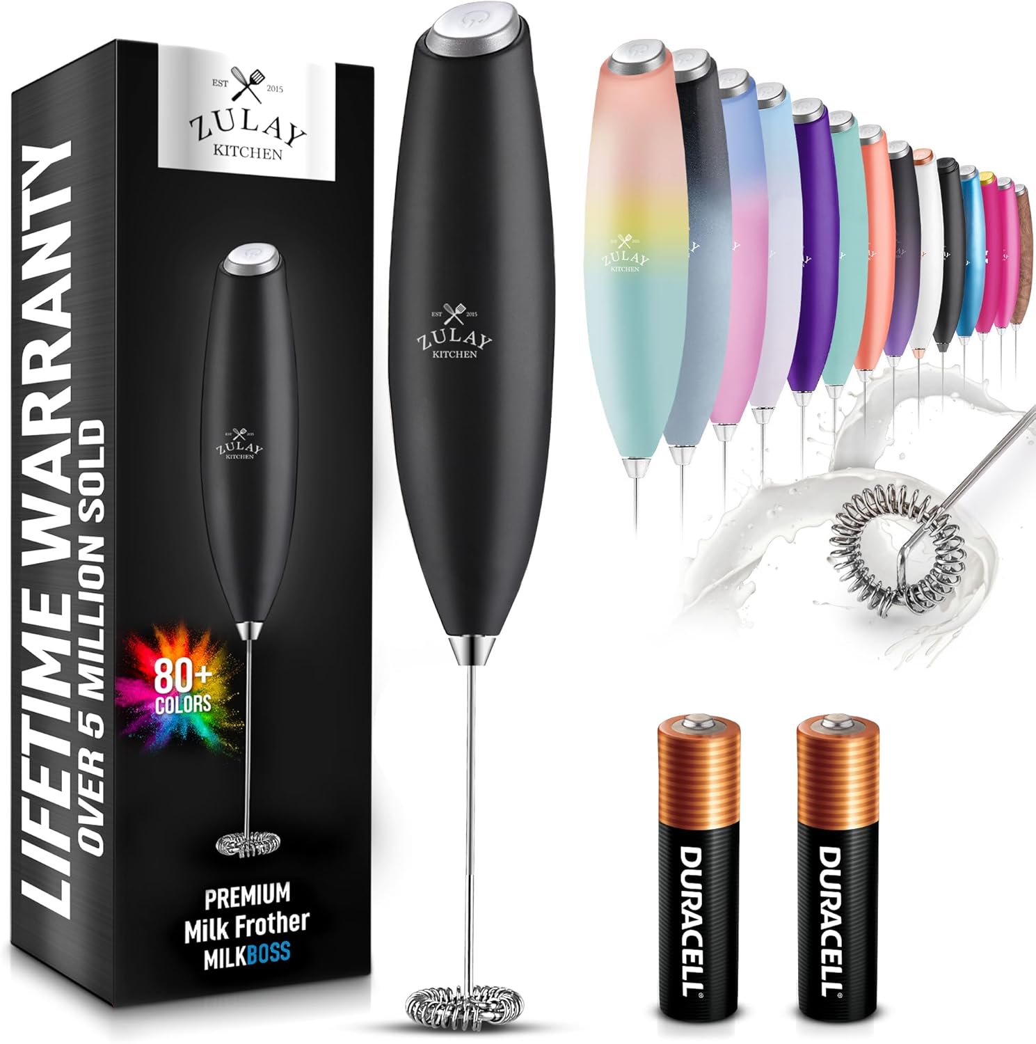 Zulay Kitchen Milk Frother Wand Drink Mixer - Durable, Proprietary Z Motor Max -...