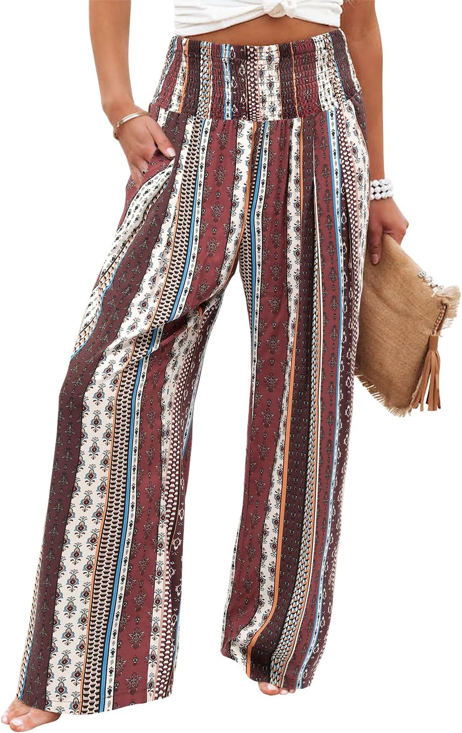 KISSMODA Elastic High Wasited Palazzo Pants for Women Wide Leg Long Lounge Pants...