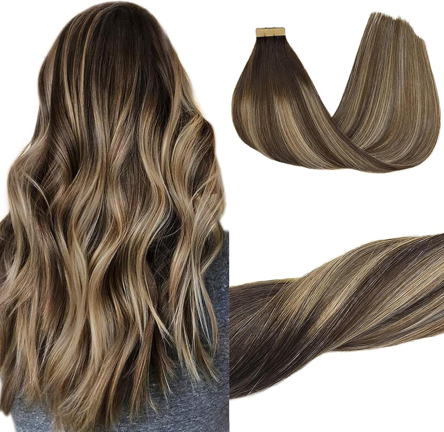 GOO GOO Tape in Hair Extensions human hair, tape Hair Extensions, 16inch 50g 20p...