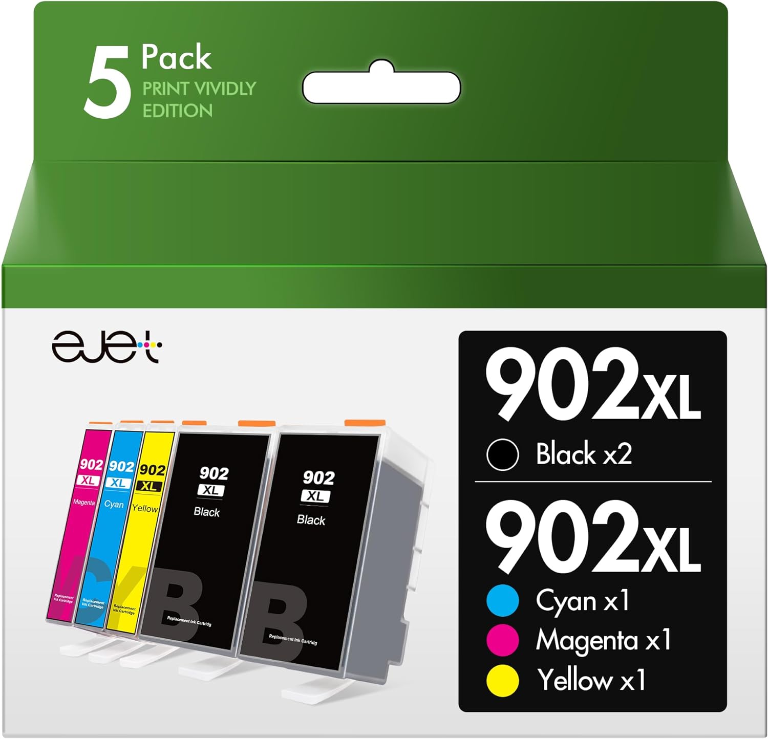 ejet 902XL Ink Cartridges Upgraded Chip Replacement for HP 902XL Ink Cartridges...
