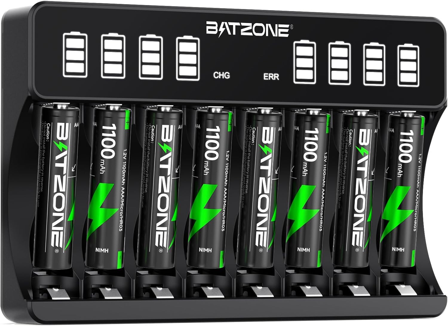 BATZONE Smart Battery Charger with 8 x AAA Batteries, Intelligent LCD Screen Bat...