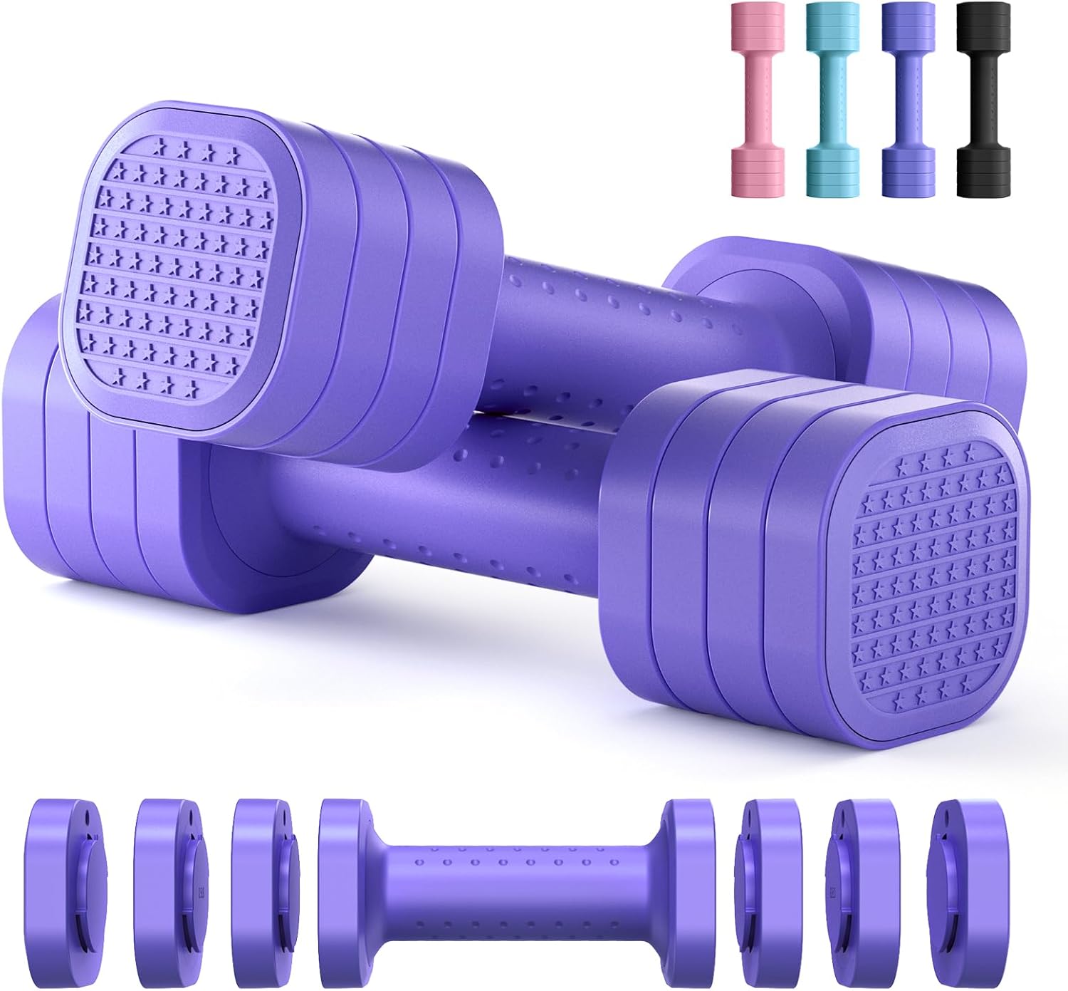 Adjustable Dumbbell Set of 2, 4 in 1 Free Weights Dumbbells Set for Women, Hand...
