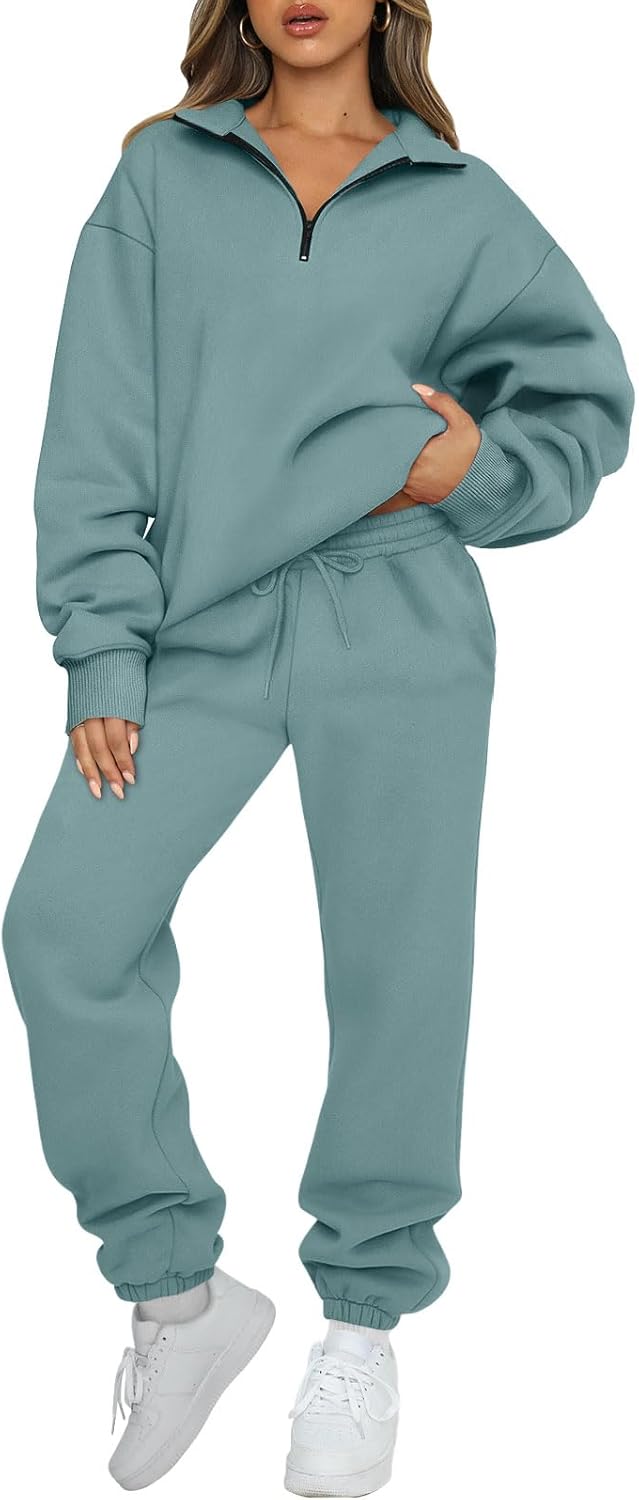 AUTOMET Women's Sweatsuits 2 Piece Outfits Long Sleeve Half Zip Pullover and Bag...